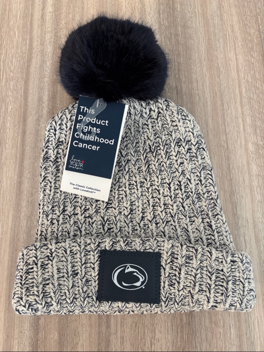 Love Your Melon NWT Penn State Pom Beanie Navy Blue and White OS
